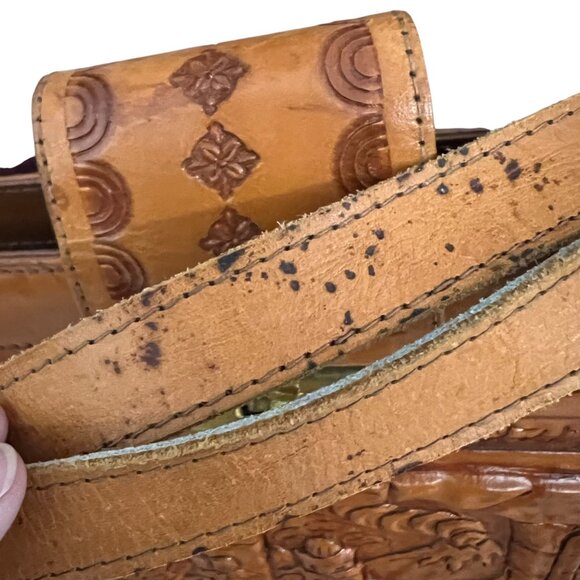 Vintage Embossed Leather Shoulder Bag With Mexican Folk Art Design - Picture 7 of 10